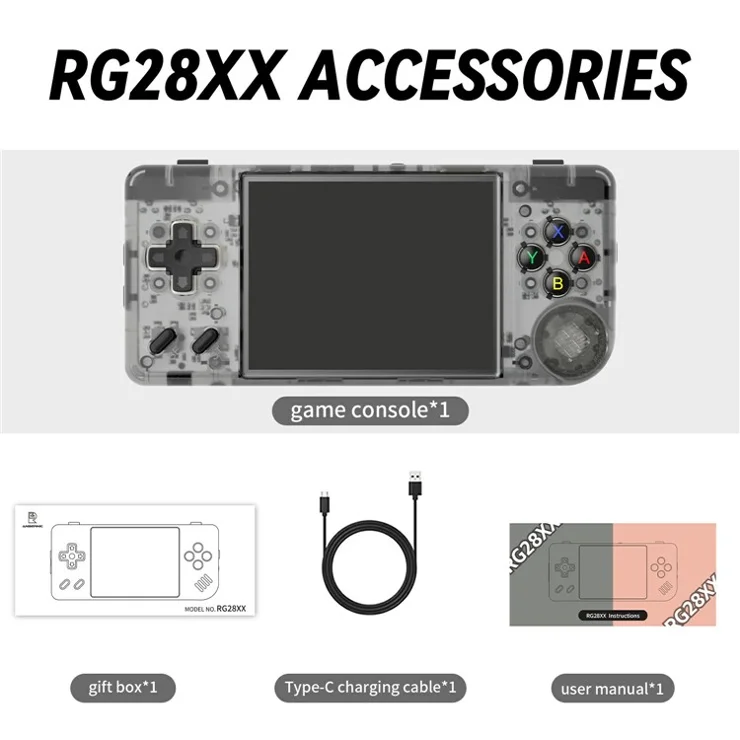 AMPOWN RG28XX 32G + 64G Handheld Retro Arcade Game Console Portable Nostalgic Gaming Machine - Transparent Black