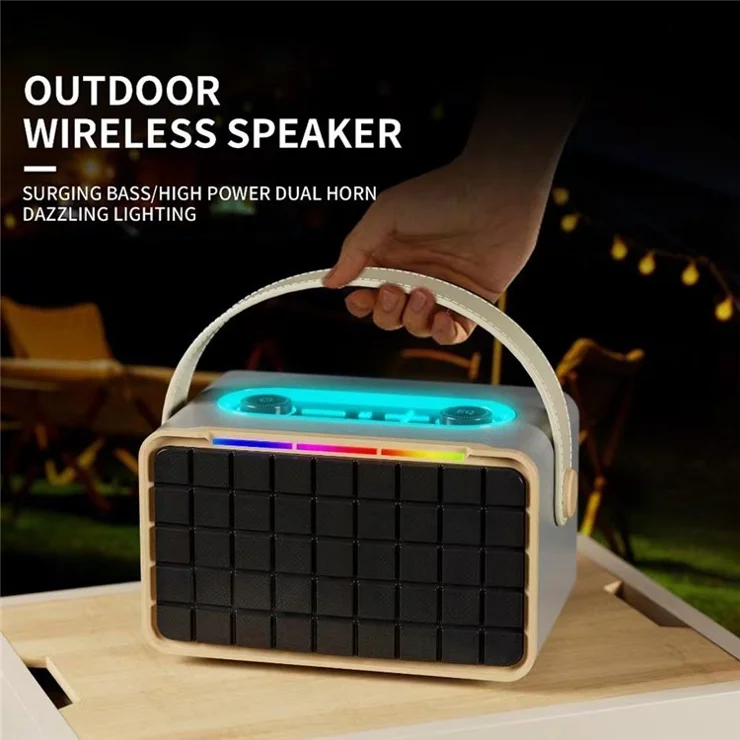 NR8801 Outdoor Wireless Speaker Portable TWS Bluetooth-compatible Subwoofer Support TF Card - Grey