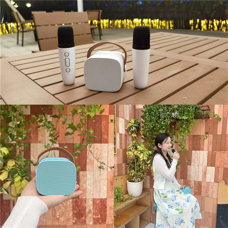 P2 Home Kids Karaoke Bluetooth-compatible Speaker Portable Loudspeaker with 2 Microphones - Ivory White
