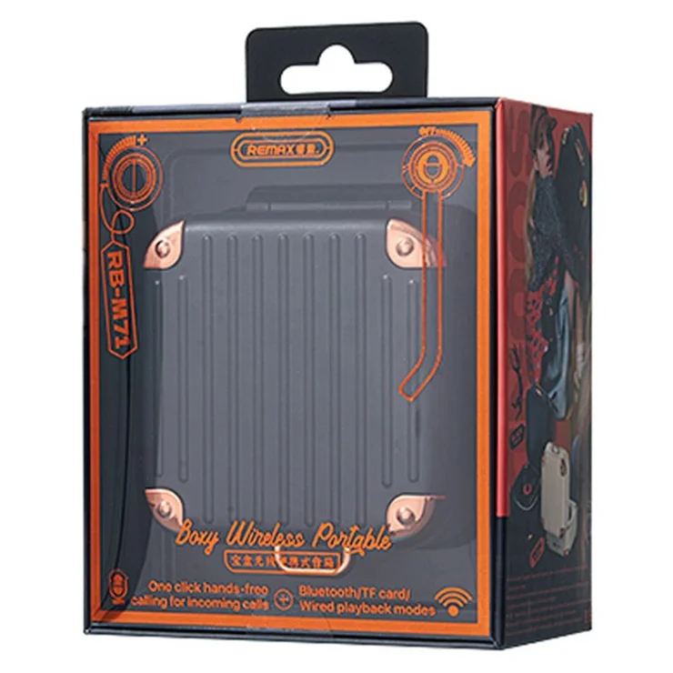 REMAX RB-M71 Portable Wireless Bluetooth-compatible Speaker Retro Suitcase Design Stereo Sound Speaker - Black