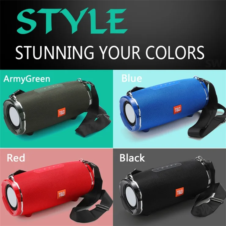 T&G TG187 Wireless Bluetooth-compatible Speaker Waterproof FM TF Stereo Subwoofer with Shoulder Strap (CE Certificated) - Black