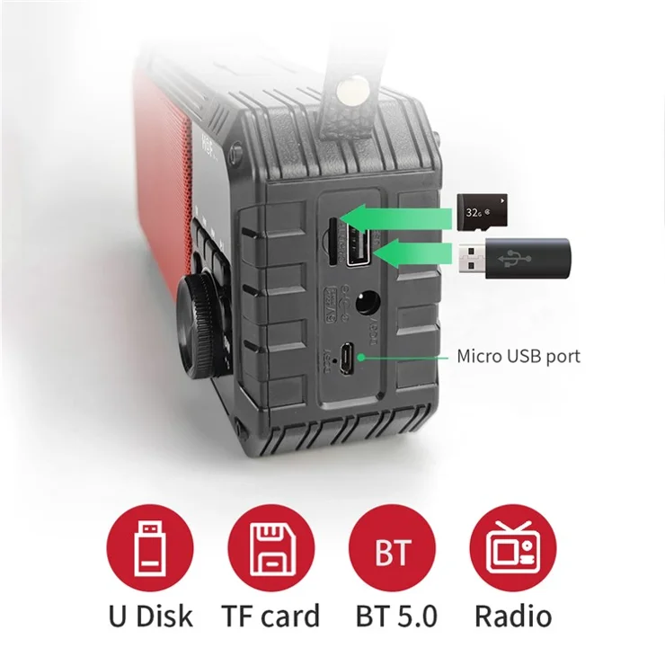 F111 FM / AM / SW Radio Speaker Wireless Portable Outdoor Bass Powerful BT5.0 Speaker - Black