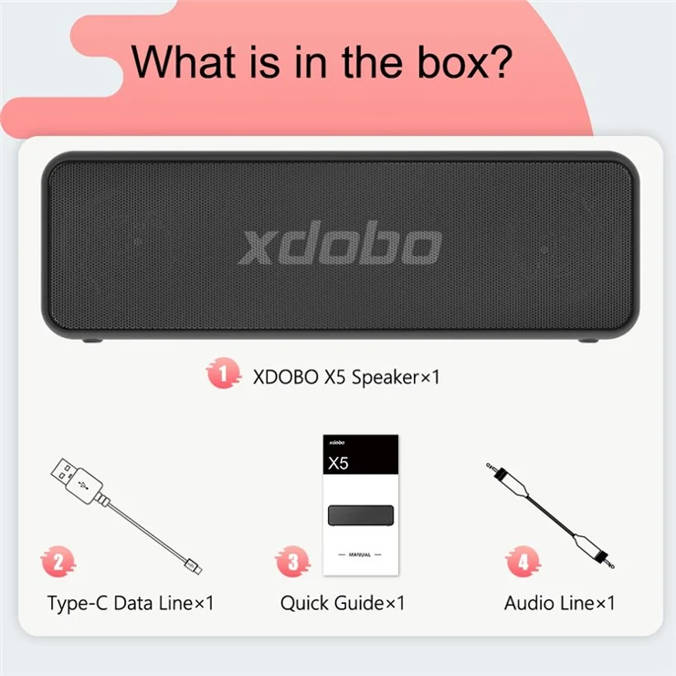 XDOBO X5 Portable 30W Bluetooth-compatible Speaker Wireless Outdoor Waterproof AUX/TF Card Music Subwoofer