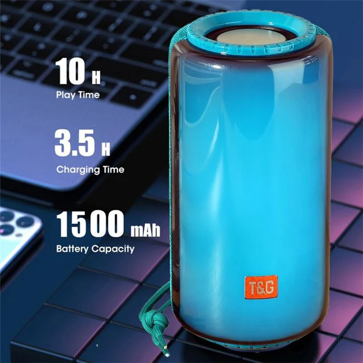 T&G TG639 10W TWS Wireless Bluetooth-compatible Speaker with LED Light Portable Outdoor Music Player Stereo Portable Speaker (CE) - Grey