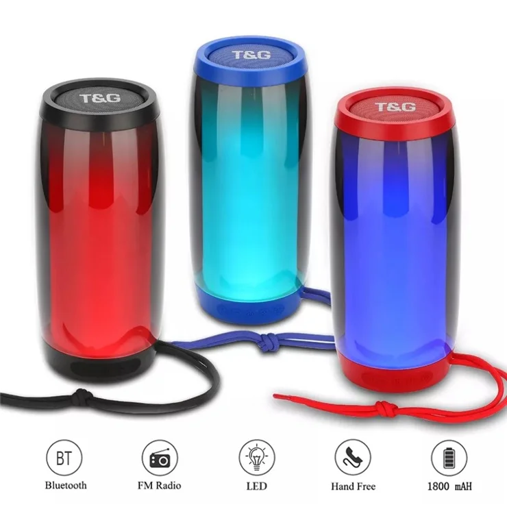 T&G TG335 Wireless Bluetooth-compatible Speaker Outdoor Portable Woofer Sound Amp with Color LED for PC Phone Support FM / TF Card (CE) - Black