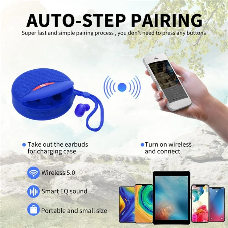 TG808 2-in-1 TWS Wireless Speaker Bluetooth-compatible Earphone Stereo Sound Subwoofer Supports Hands-free Call / TF Card Playback / FM - Baby Blue