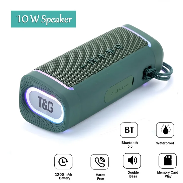 T&G TG375 Wireless Bluetooth-compatible Speaker Portable Sound Column with RGB Lighting TWS Stereo Subwoofer Boom Box - Blackish Green