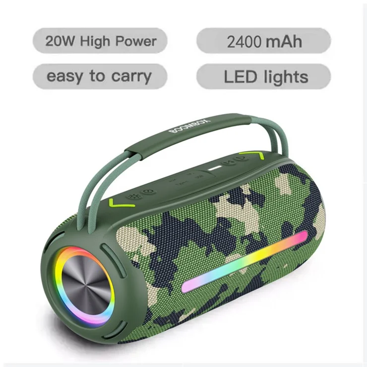 X360 20W Powerful Outdoor Speaker RGB Colorful LED TWS Stereo Bluetooth-compatible Subwoofer with FM Radio - Black