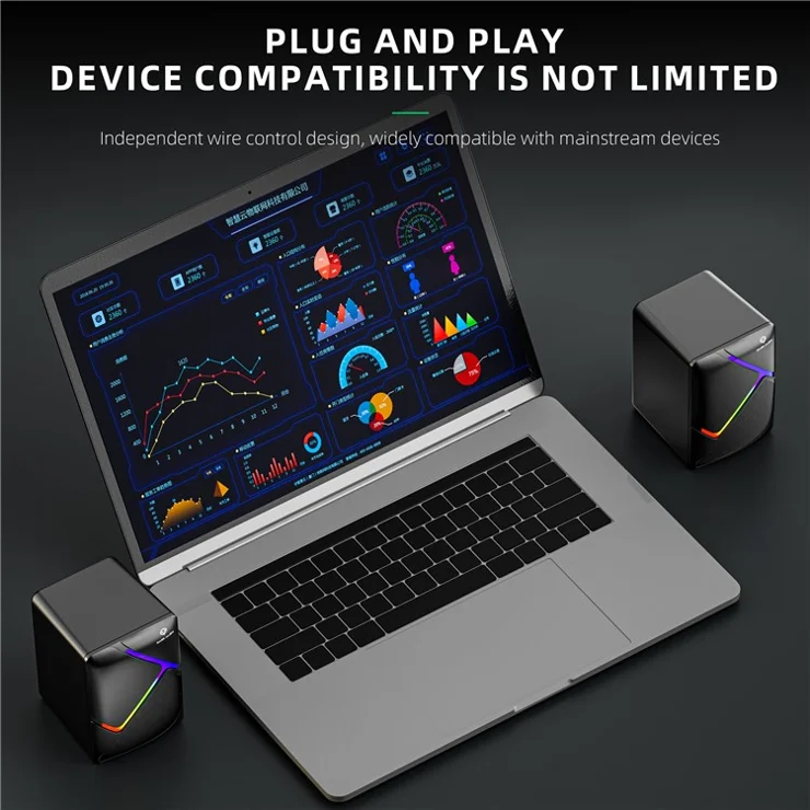 DARK ALIEN 1 Pair Mini USB Wired Desktop Speaker Computer Laptop Subwoofer with RGB Light - S-510