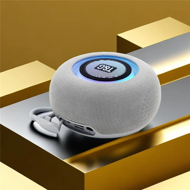 T&G TG-411 Colorful Light TWS Bluetooth-compatible Speaker Round Wireless Music Subwoofer Support TF Card - Grey