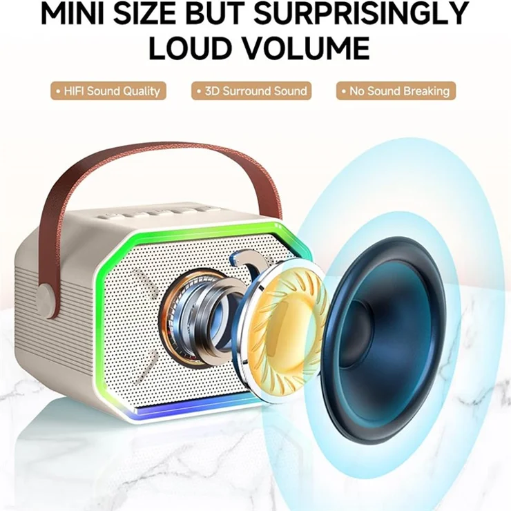 P3 Kids Adults Karaoke KTV Machine LED Lighting Bluetooth-compatible Speaker with 2 Wireless Microphones - Beige
