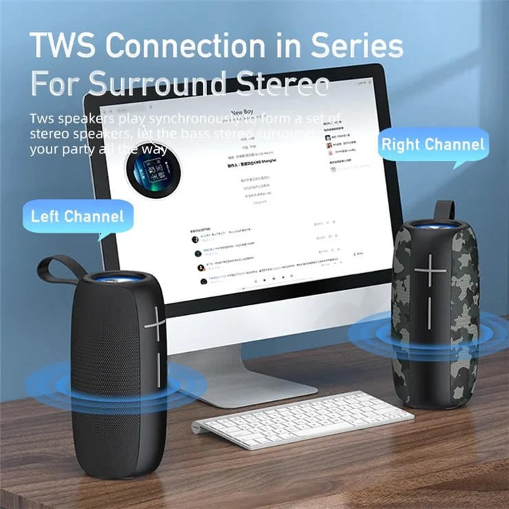 AWEI Y370 Outdoor Party Speaker with Deep Bass LED Lights Bluetooth-compatible Speaker - Black