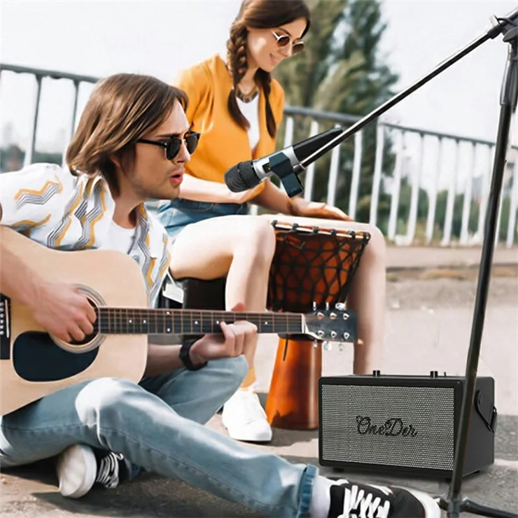 ONEDER D7 Retro Leather Bluetooth-compatible Speaker Outdoor Portable Karaoke Machine - Orange