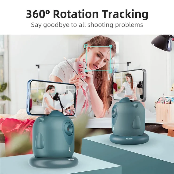 TELESIN TE-GPYT-002 Little Demon Smart Tracker Auto Face Tracking Stabilizer Smart Shooting Gimbal 360 Rotating Vlog Live Video Phone Holder with 1/4 Adapter Mount for GoPro iPhone Samsung - Green