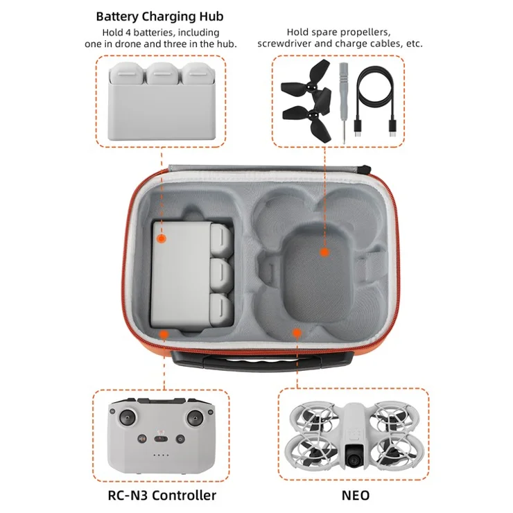 SUNNYLIFE NE-B864 Carrying Case for DJI Neo Mini Drone Accessories Portable Storage Bag - Orange