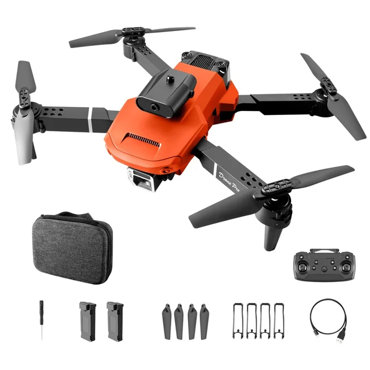 E100 Dual Camera RC Aircraft Obstacle Avoidance Portable Quadcopter Dual WiFi HD Aerial Photo Folding Drone Dual Batteries Orange