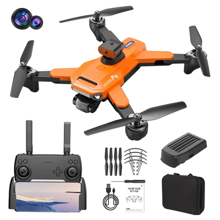 P9 Foldable Mini Drone Intelligent Obstacle Avoidance RC Quadcopter (HD Dual Cameras + 1 Long Endurance Battery) - Orange
