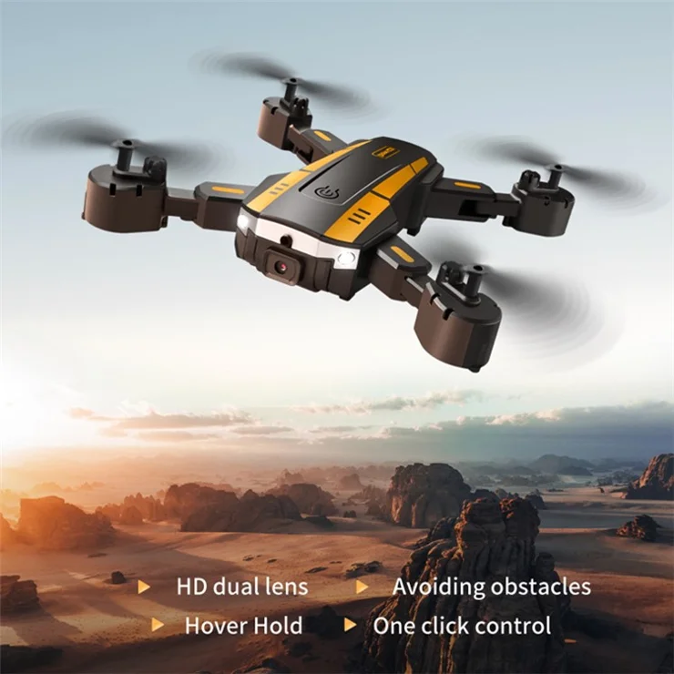 T6 Three-sided Obstacle RC Quadcopter Foldable Dual Lens Mini Aircraft Drone with 1 Battery - Yellow
