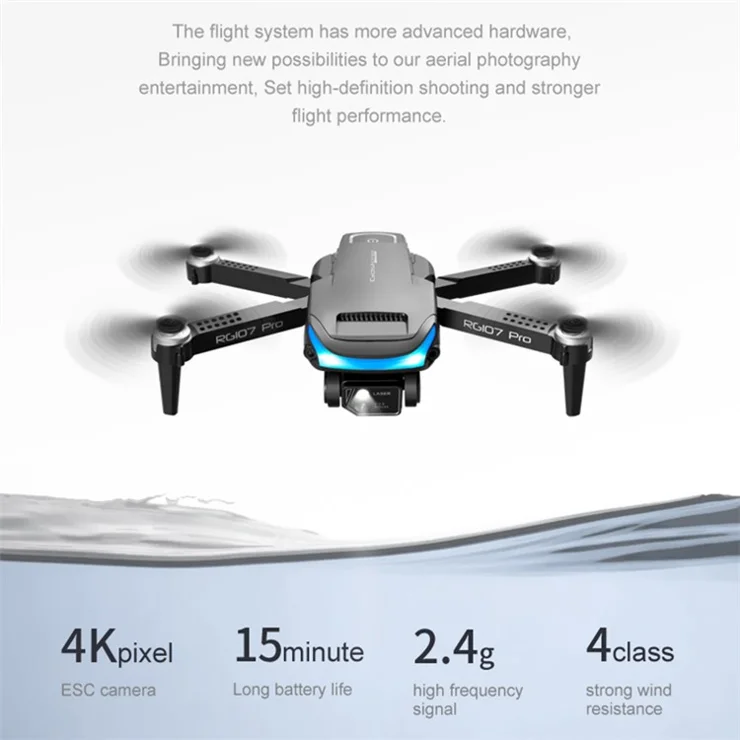 PJC RG107PRO Three-sided Obstacle Avoidance Drone Optical Flow Positioning Dual Camera RC Quadcopter, 2 Batteries - Black