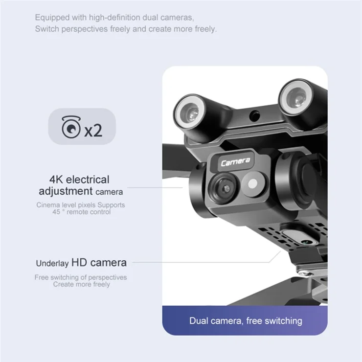 PJC RG500MAX Three-sided Obstacle Avoidance RC Drone Dual Camera Quadcopter with Optical Flow Positioning, 2 Batteries - Grey