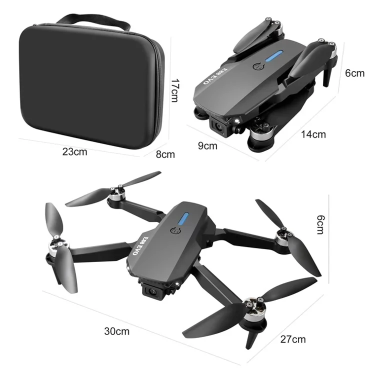 E88 EVO Folding Brushless Aircraft Optical Flow Positioning Dual Camera RC Drone, 3 Batteries - Grey