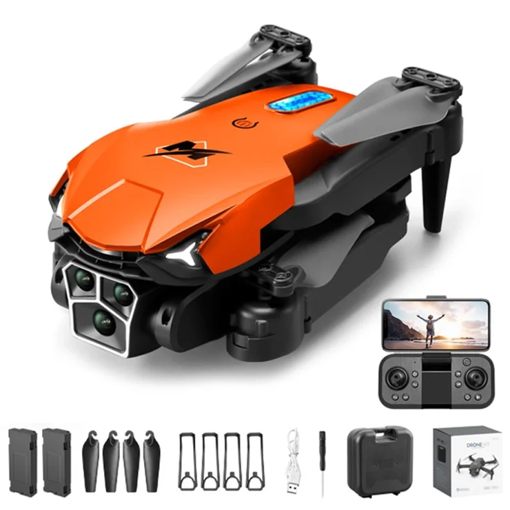 M3 Remote Control Triple-Lens Camera Drone RC Aircraft Optical Flow Hovering Quadcopter with 2 Batteries - Orange