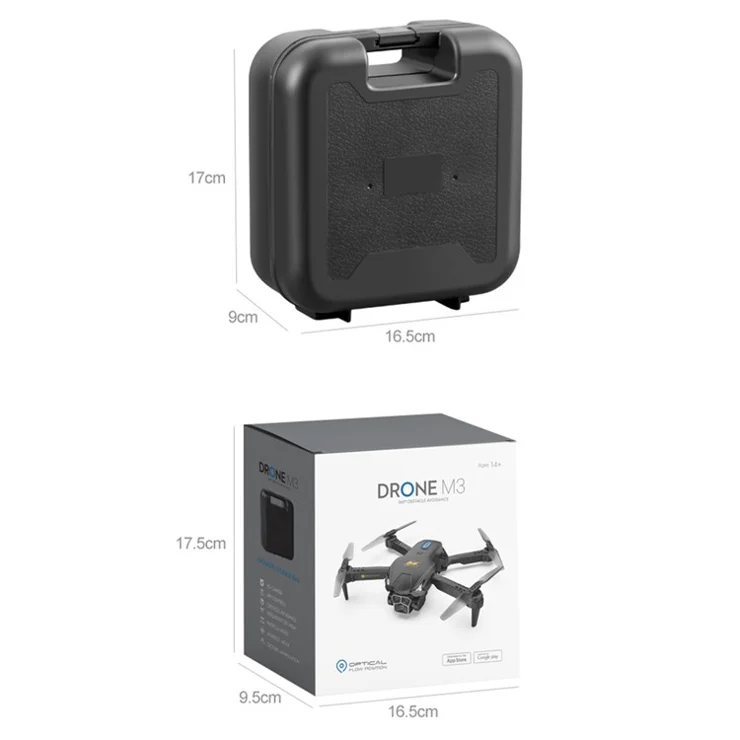 M3 Remote Control Triple-Lens Camera Drone RC Aircraft Optical Flow Hovering Quadcopter with 2 Batteries - Orange