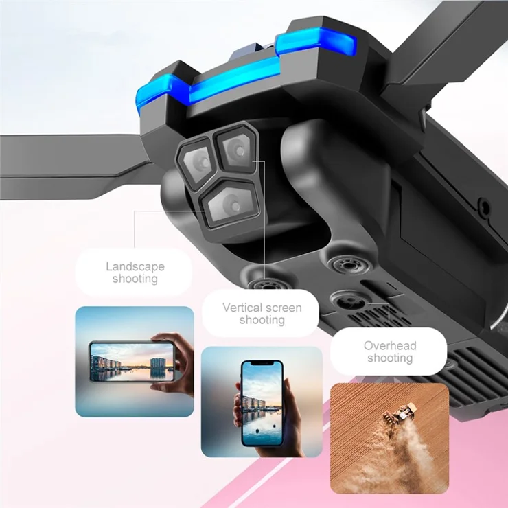S8S RC Quadrotor Three Camera Optical Flow Obstacle Avoidance Brushless Drone with 2 Batteries - Black