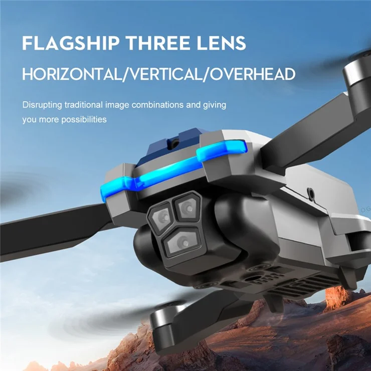 S8S RC Quadrotor Three Camera Optical Flow Obstacle Avoidance Brushless Drone with 2 Batteries - Black