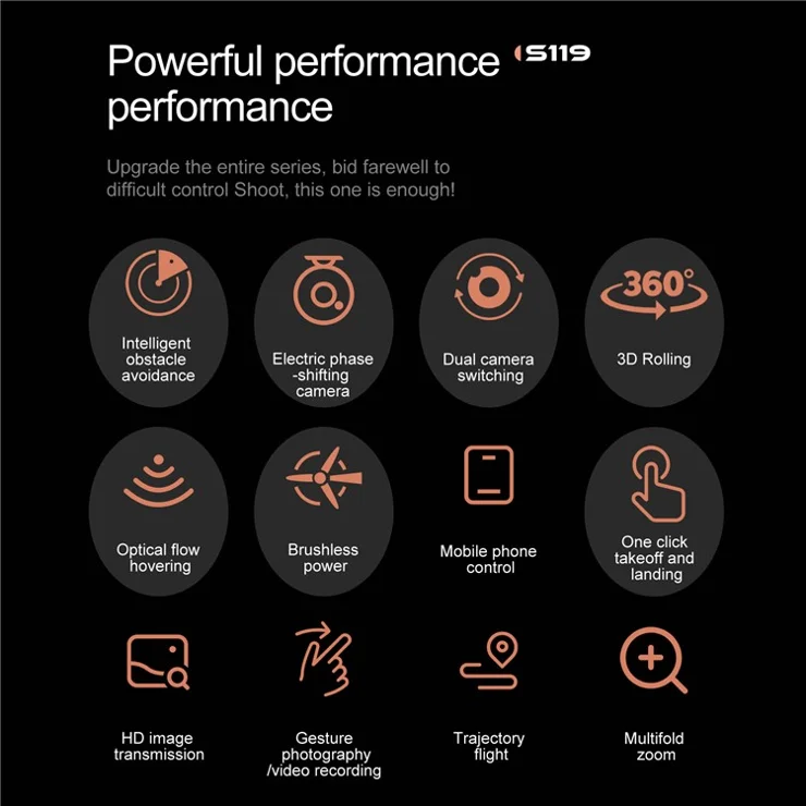 S119 HD Aerial Photo Brushless Motor Aircraft Optical Flow Positioning RC Folding Drone with 1 Battery - Dark Grey