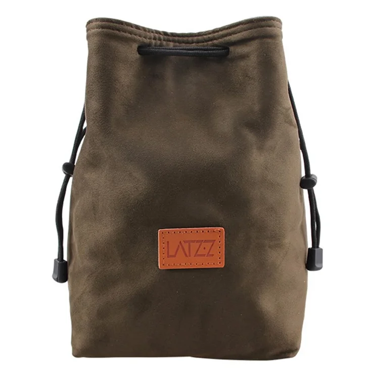 LATZZ Vintage Faux Suede Camera Drawstring Bag Travel DSLR Camera Bag Soft Lens Daypack, Size M - Blackish Green