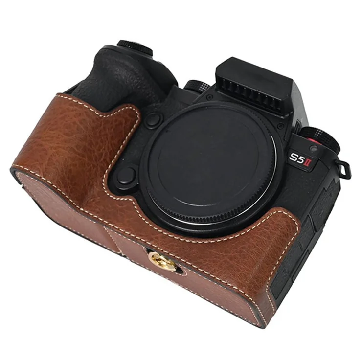 For Panasonic Lumix S5 / S5 II Camera Case Large Cutout Litchi Texture PU Leather Protective Cover - Coffee