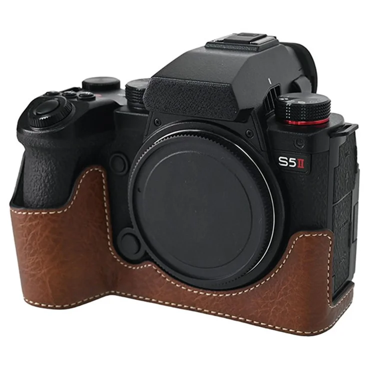 For Panasonic Lumix S5 / S5 II Camera Case Large Cutout Litchi Texture PU Leather Protective Cover - Coffee