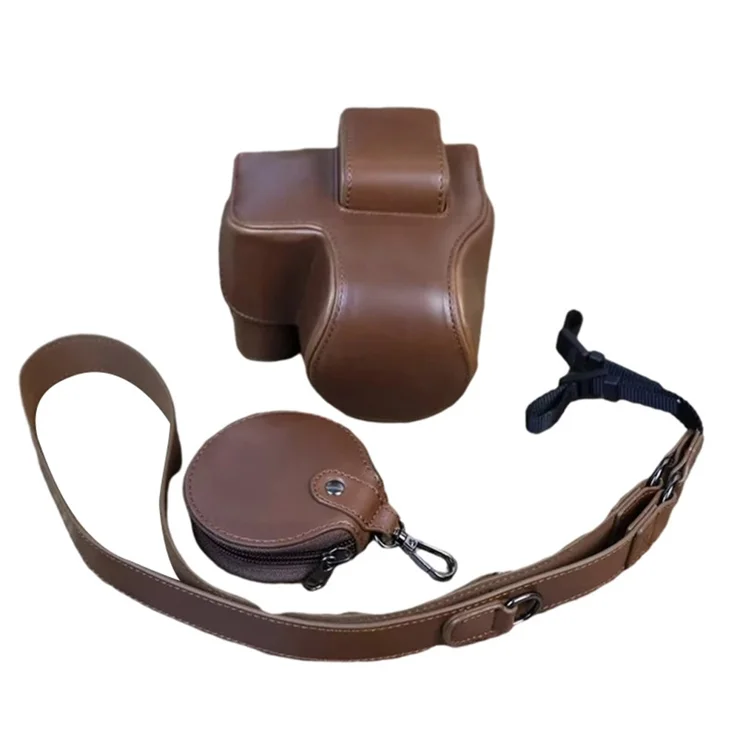 Custodia In Pelle PU Per Canon EOS R10 Con Apertura Inferiore – Tracolla Inclusa E Portacarte, Nero