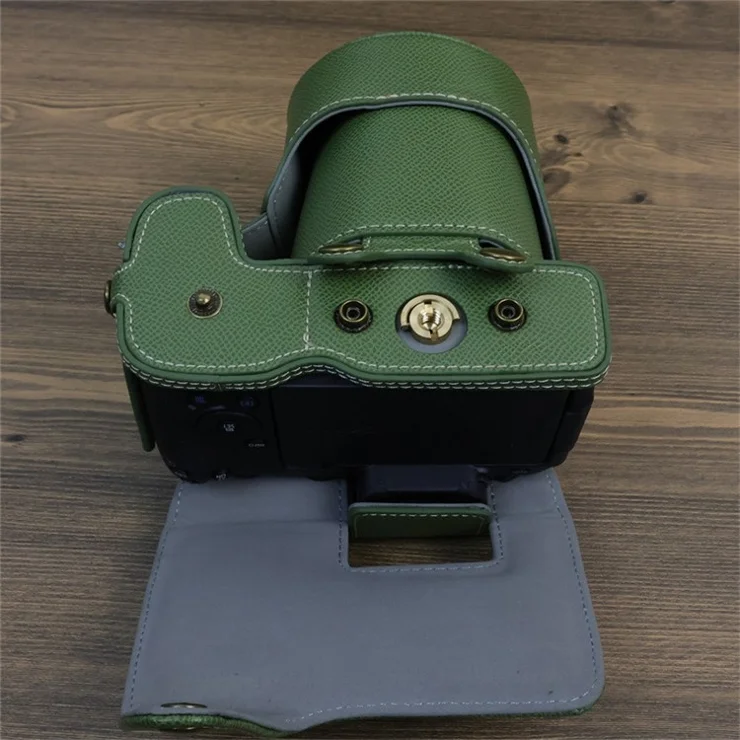 For Canon EOS R8 PU Leather Case Digital Camera Battery Opening Design Bag with Strap and Small Bag - Green