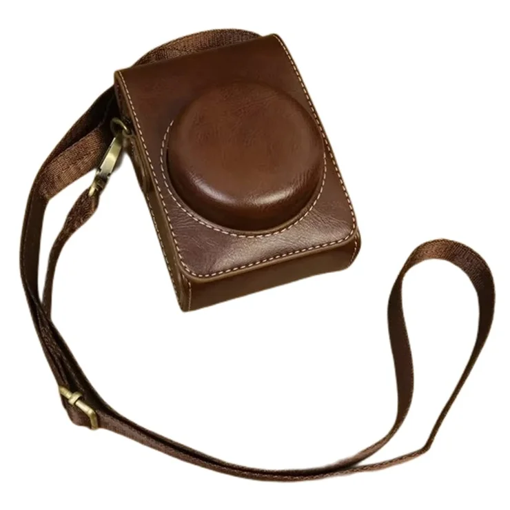 For Sony ZV-1 / ZV-1 II / ZV-1F PU Leather Camera Bag Protective Cover with Shoulder Strap, Vertical Type - Coffee
