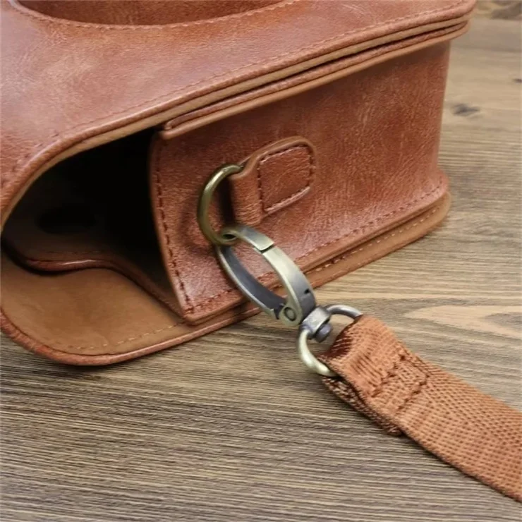 For Fujifilm Instax Mini 12 PU Leather Camera Bag Protective Cover with Shoulder Strap - Brown