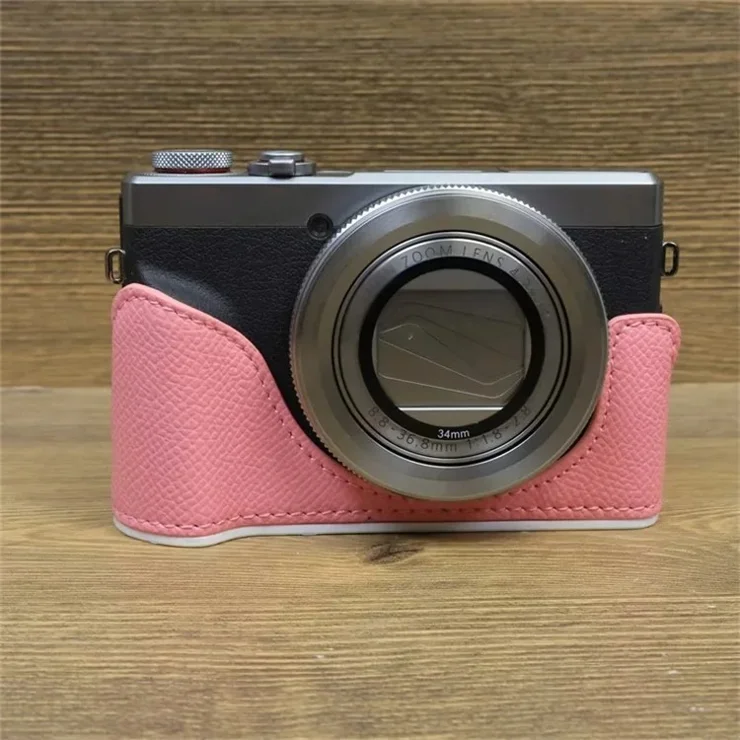 For Canon PowerShot G7 X Mark II / G7 X Mark III Leather Camera Case Half Body Protective Cover - Pink