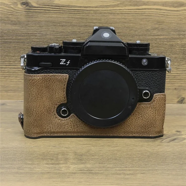 For Nikon ZF PU Leather Camera Bag Battery Opening Anti-drop Protective Case - Khaki