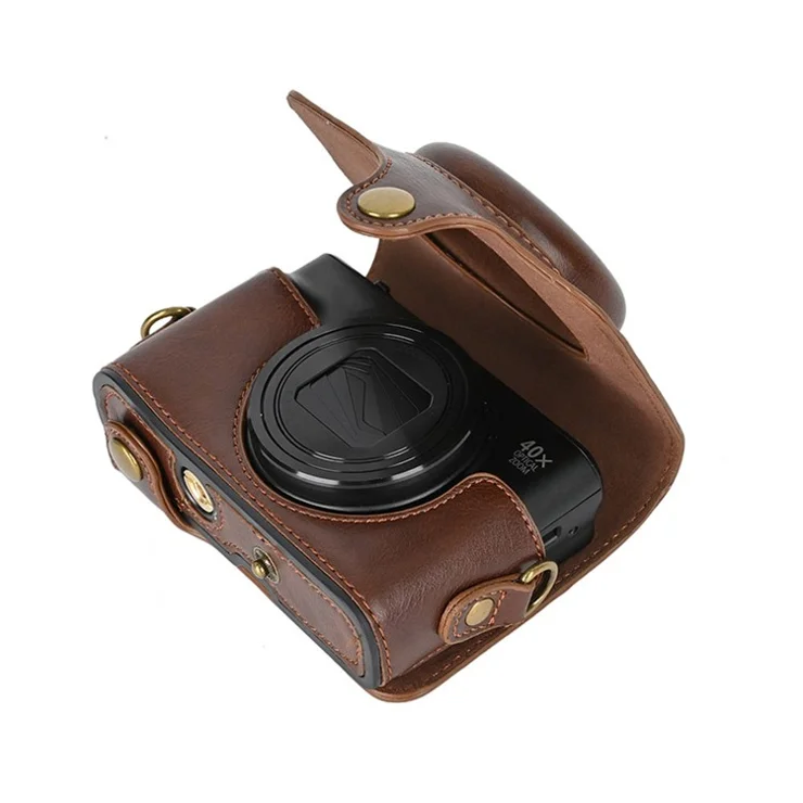 Camera Bag for Canon SX740 HS / SX730 / SX720 Camera Protective Cover PU Leather Digital Camera Bag with Shoulder Strap - Coffee