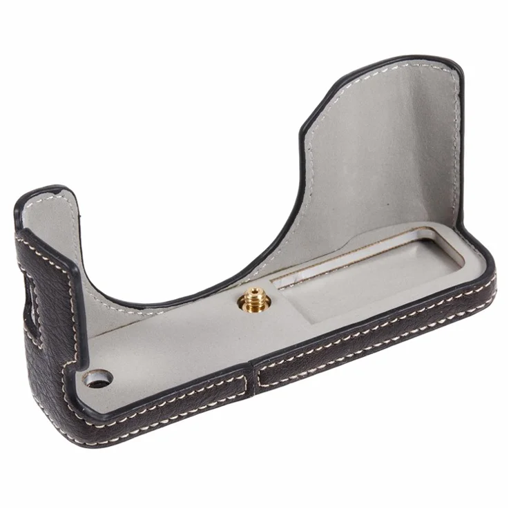 For Fujifilm X100VI PU Leather Camera Bottom Cover Half Body Case with Screw - Buffalo Texture+Dark Coffee