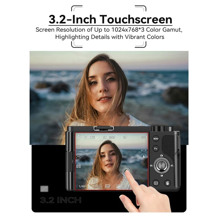 ORDRO G730 Digital Camera Side Flip 3.2 Inch IPS Touch Screen 12X Optical Zoom IR Night Vision 5K HD Mirrorless Cam - White