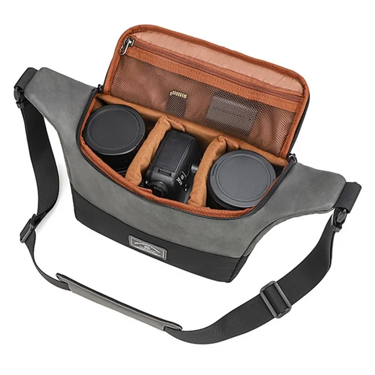 KOOGER XK10067 Waterproof PU Leather Camera Lens Storage Crossbody Shoulder Bag - Grey