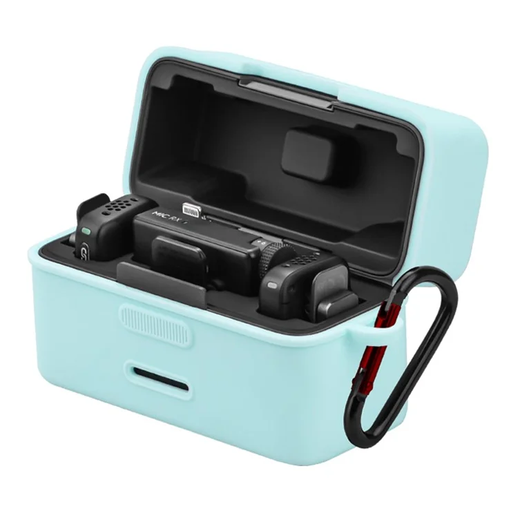 For DJI Mic Mini Charging Case Protective Cover Microphone Silicone Case with Carabiner - Blue