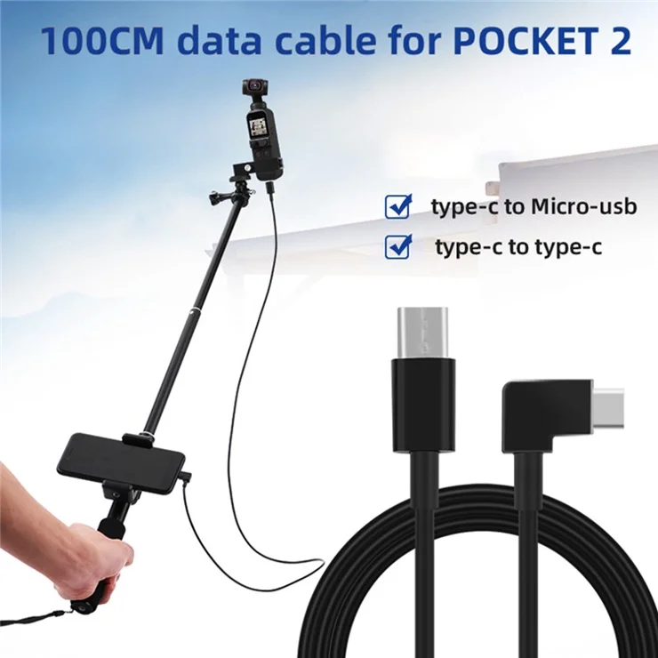 100cm Data Line Camera Direct Connection to Mobile Phone Conversion Wire Type-C to Type-C/Micro USB Cable for DJI Osmo Pocket 2 - Type-C to Type-C