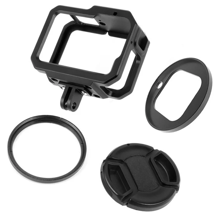 KF41279 Aluminum Alloy Camera Cage Protection Case for GoPro Hero 9/10 with Adapter Loop+UV Lens+Lens Cap