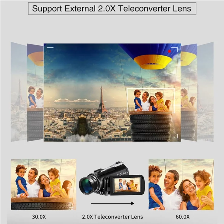 ORDRO AC3 Camcorder 4K Video Digital Camera WiFi IR Night Vision 3.1 Inch IPS Screen Camera (English Version)