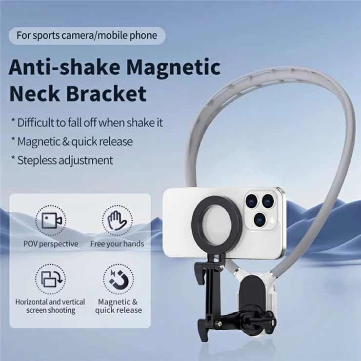 SX-P05 Outdoor Sports POV Magnetic Phone Neck Mount Hands Free Bracket for Action Camera - Grey