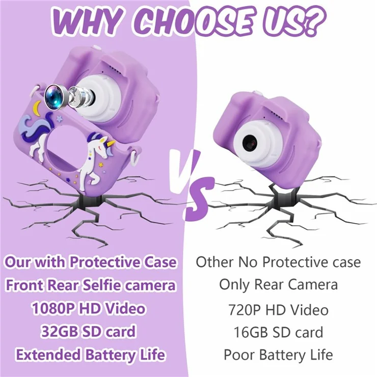 X208 Cartoon Mini 2.0 inch HD Dual Lens Camera Portable Kids Digital Camera with 32G TF Card + Card Reader - Blue