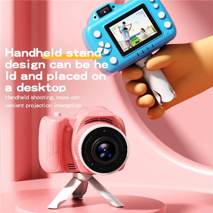 K100 2.8 Inch HD Projection Camera for Kids Educational Toy with 62G Memory Card + Card Reader - Blue